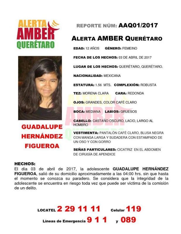 Activan Alerta Amber por jovencita desaparecida en Querétaro 1