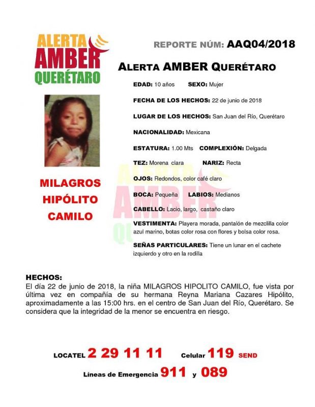 Desaparecen dos niñas en San Juan del Río, activan Alerta Amber 2