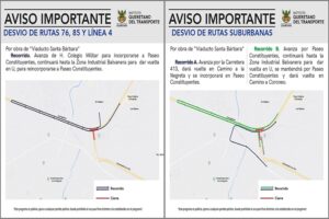 IQT anuncia el desvío temporal de rutas por obras en Santa Bárbara, Querétaro