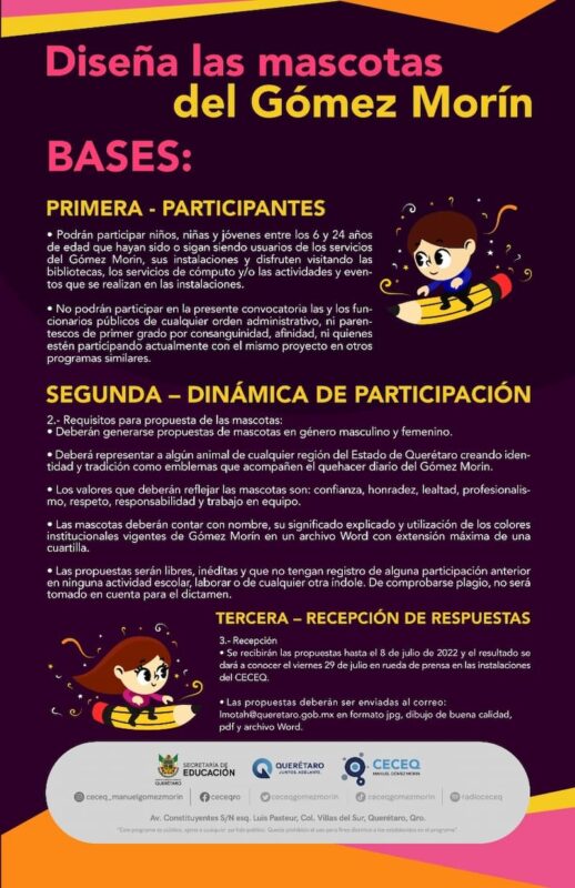 Invitan a participar en la convocatoria “Diseña las mascotas del Gómez Morín”